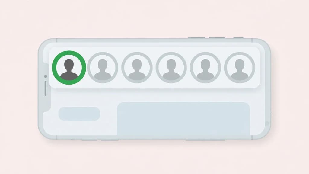 Smartphone showing story rings with one green Close Friends ring highlighted