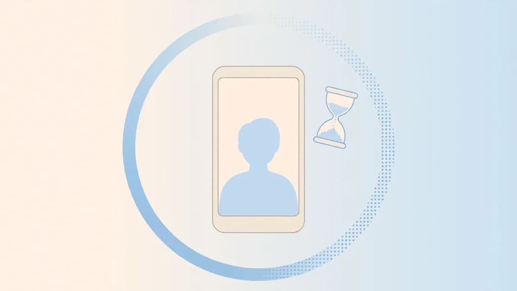 Illustration of a phone with a fading story ring and hourglass, showing that Instagram stories expire after 24 hours