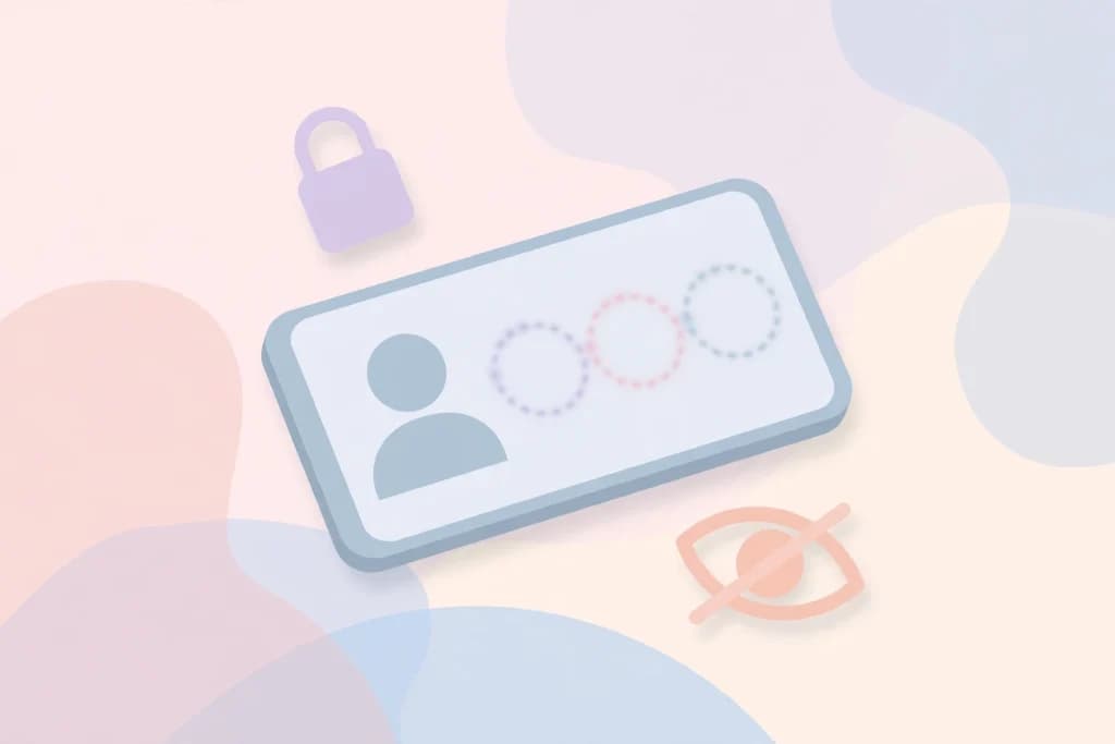 Illustration of anonymous Instagram browsing without a login, showing a phone with a faceless user avatar, a padlock and a hidden eye icon