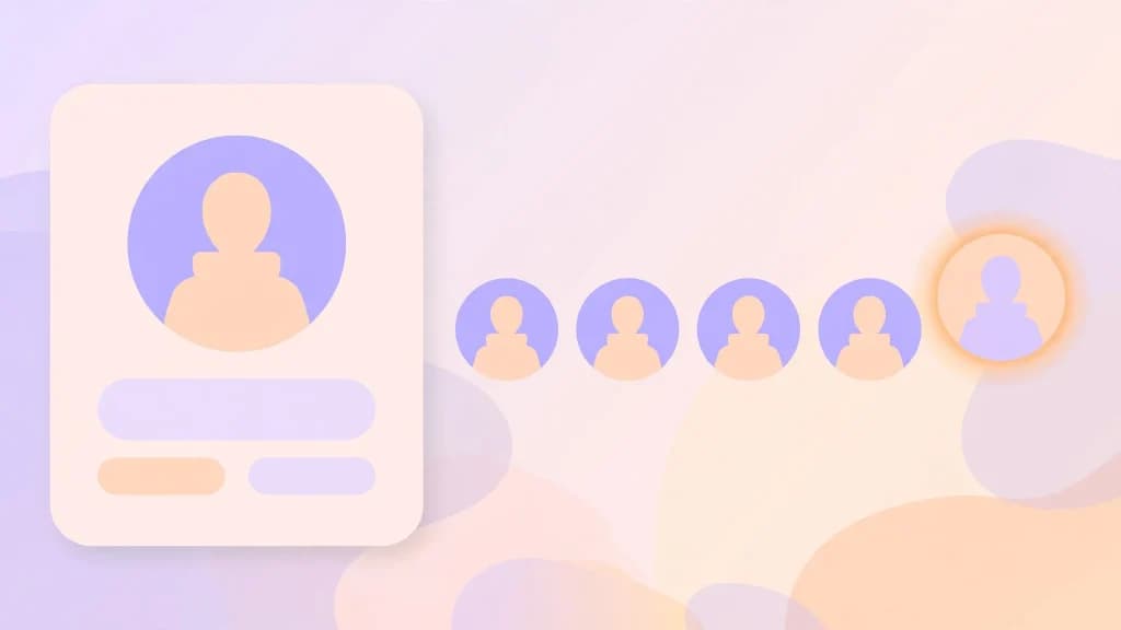 Faceless avatar profile card with a row of small avatar circles showing a following list