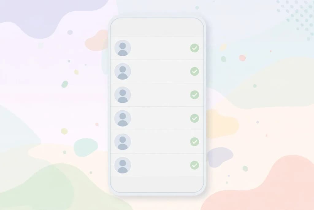 Phone showing an Instagram story viewers list with viewer rows and checkmarks